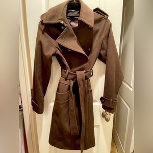 Club Monaco Wool Cashmere Trench Coat Dark Khaki Olive/ Brown XS